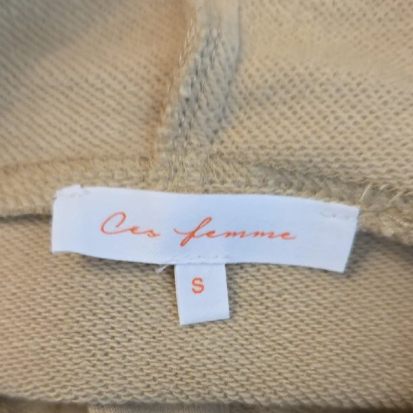 Ces Femme Oversized Cropped Sweatshirt Tan Blue Denim Block Sleeves Small - Picture 10 of 15